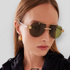 ⁦Bottega Veneta BV1342 001 Honey Lenses and Gold x Silver Frame Luxury Aviator Sunglasses⁩ - الصورة ⁦11⁩