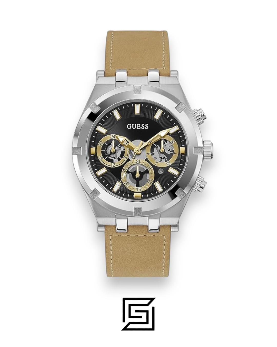 GUESS MEN SILVER TONE Analog  Suede strap Watch GW0262G1 - Image 1