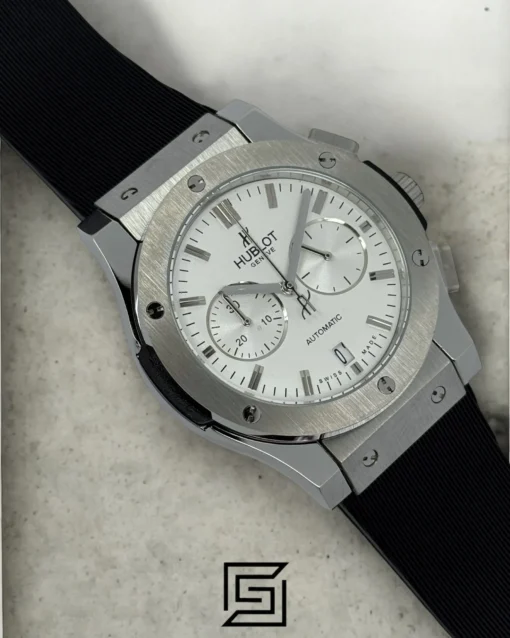 Men,Watches watches HUBLOT CLASSIC NEW - Black Rubber Band - White Dial - Silver Body Hublot