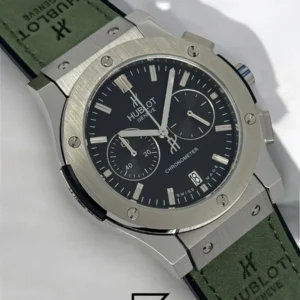 Men,Watches watches HUBLOT CLASSIC NEW - Green Chamois Band - Black Dial - Silver Body Hublot
