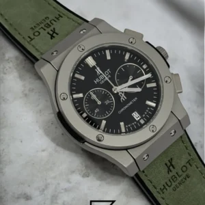 Men,Watches watches HUBLOT CLASSIC NEW - Green Chamois Band - Black Dial - Titanium Grey Body Hublot