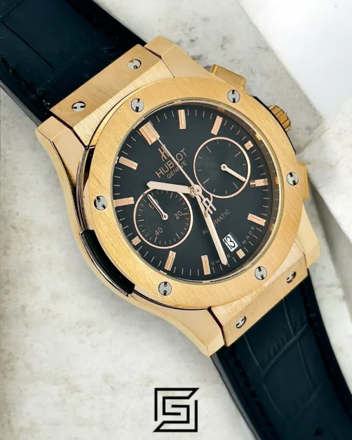 Men,Watches watches HUBLOT CLASSIC NEW - Black Leather Band - Black Dial - Rose Body Hublot