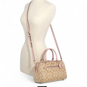 Bags,Leather,Women Coach leather Rowan Satchel In Signature Canvas Style No. F83607 PINK Coach