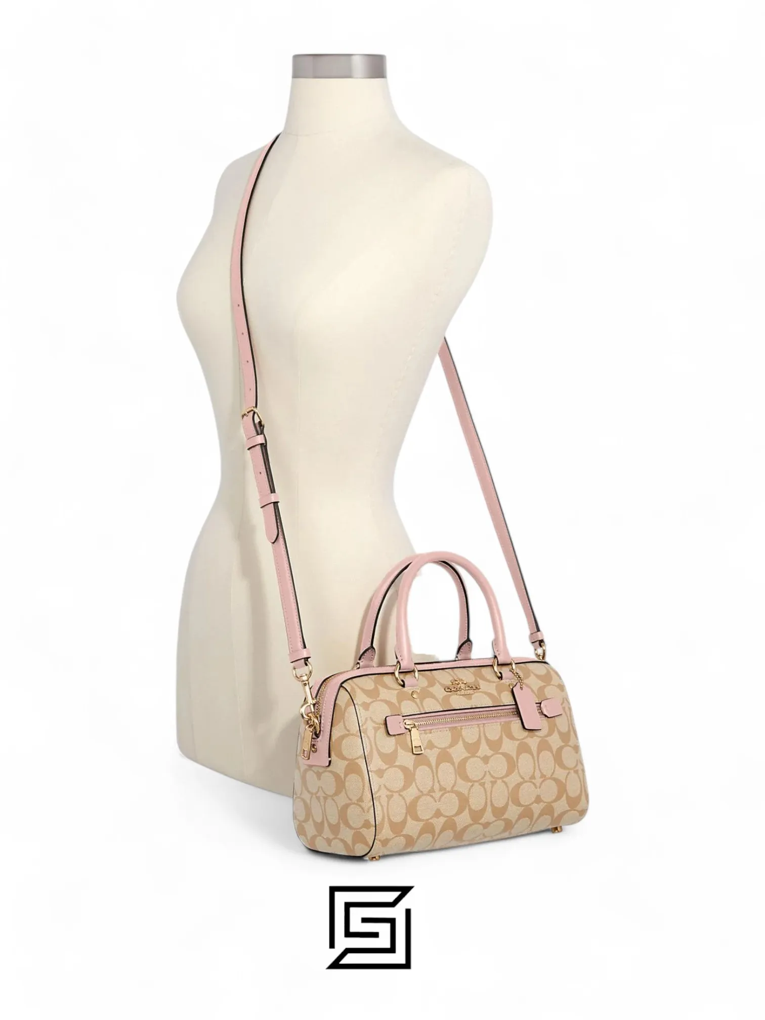 Bags,Leather,Women Coach leather Rowan Satchel In Signature Canvas Style No. F83607 PINK Coach