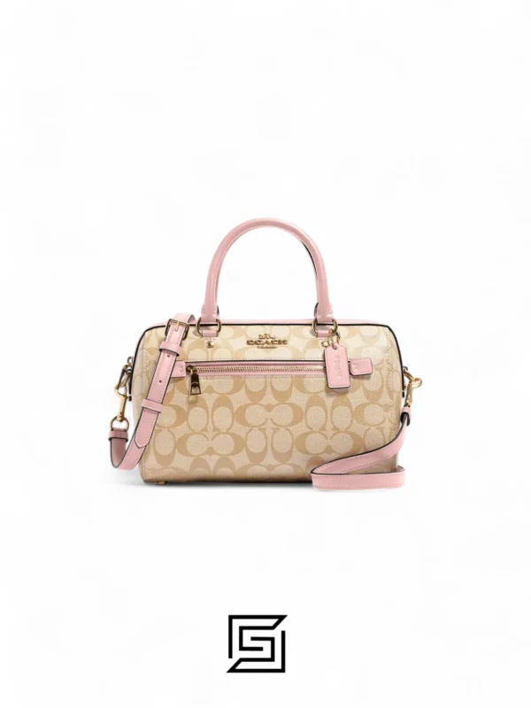 Bags,Leather,Women Coach leather Rowan Satchel In Signature Canvas Style No. F83607 PINK Coach