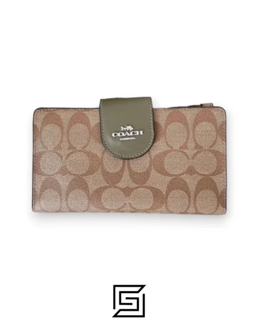 Leather,Wallets,Women Phone Wallet In Colorblock Signature Canvas Brown x Green Style No. C2874 Coach