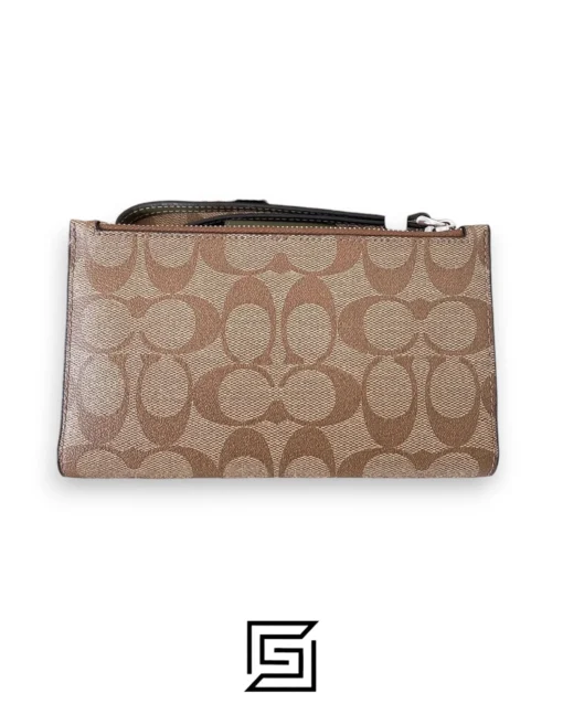 Leather,Wallets,Women Phone Wallet In Colorblock Signature Canvas Brown x Green Style No. C2874 Coach