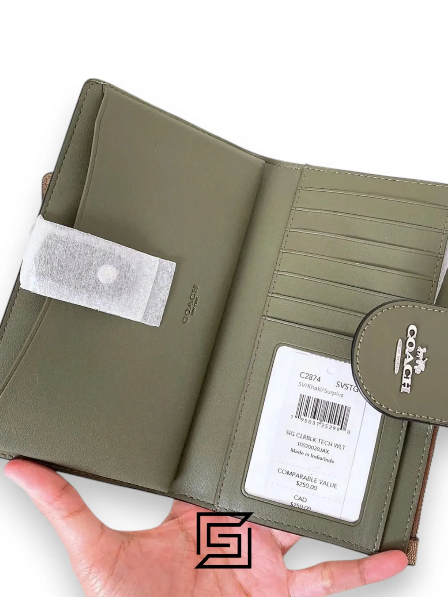 Leather,Wallets,Women Phone Wallet In Colorblock Signature Canvas Brown x Green Style No. C2874 Coach