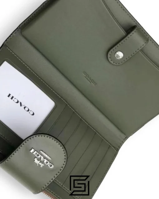Leather,Wallets,Women Phone Wallet In Colorblock Signature Canvas Brown x Green Style No. C2874 Coach