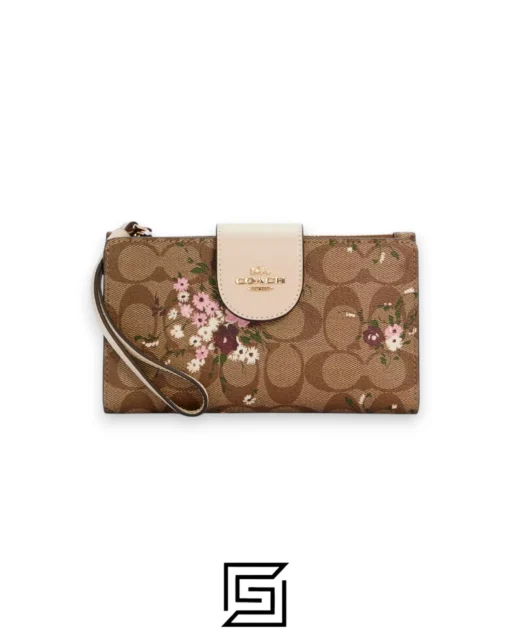Leather,Wallets,Women Phone Wallet In Signature Canvas With Evergreen Floral Print Style No. C3722 Coach
