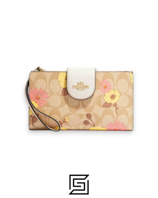 Leather,Wallets,Women Phone Wallet In Signature Canvas With Floral Cluster Print Style No. CH720 Coach