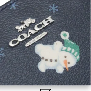 Leather,Wallets,Women Snap Wallet With Snowman Print Style C6941 Coach