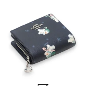 Leather,Wallets,Women Snap Wallet With Snowman Print Style C6941 Coach