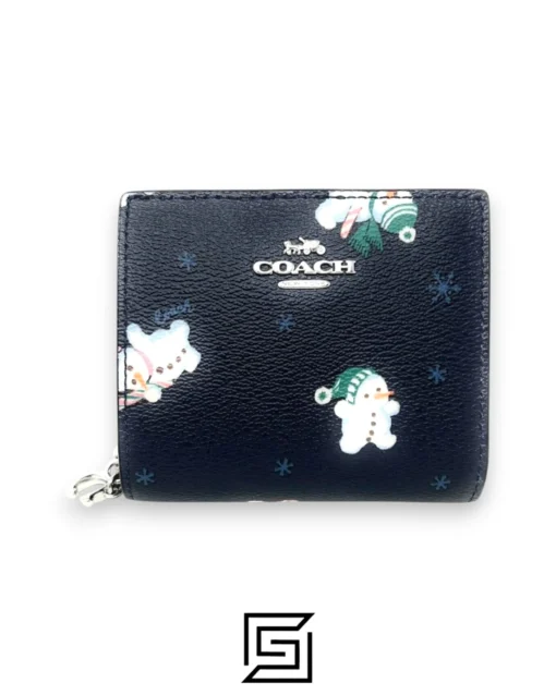 Leather,Wallets,Women Snap Wallet With Snowman Print Style C6941 Coach