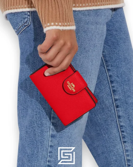 Leather,Wallets,Women Medium Corner Zip Wallet Style Number 6390 Red Coach