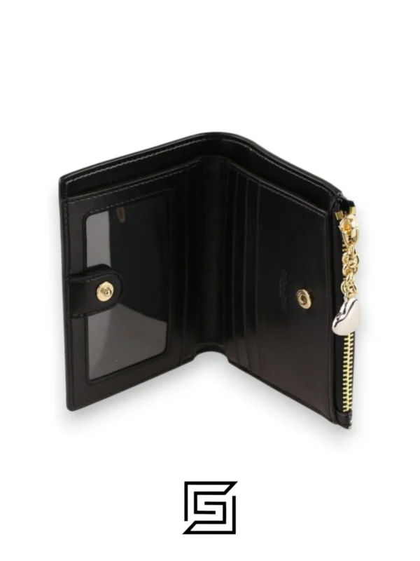 Leather,Wallets,Women Coach F76880 Snap Card Case Printed Coated Canvas with Print Ribbon Bouquet Snap Closure - Black / Pink Coach