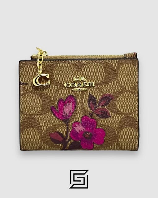 Leather,Wallets,Women Coach Snap Card Case In Desert Tulip Print with Pink Multi F76881 Coach