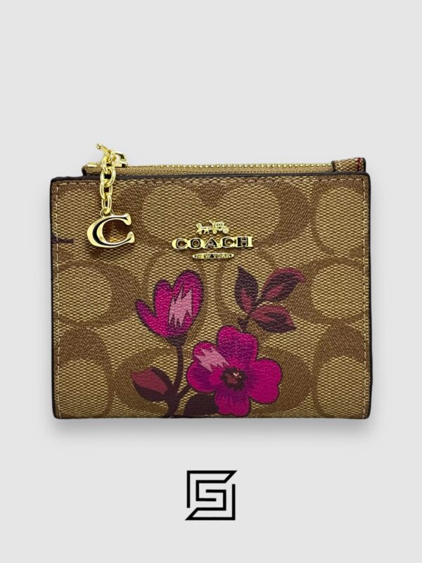 Leather,Wallets,Women Coach Snap Card Case In Desert Tulip Print with Pink Multi F76881 Coach