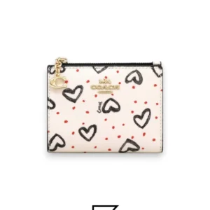 Leather,Wallets,Women COACH Snap Card Case Wallet in Crayon Heart Print Chalk F91058 Coach