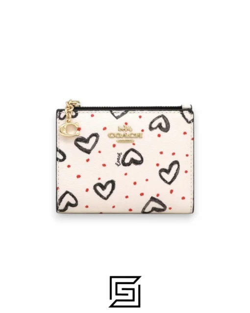 Leather,Wallets,Women COACH Snap Card Case Wallet in Crayon Heart Print Chalk F91058 Coach