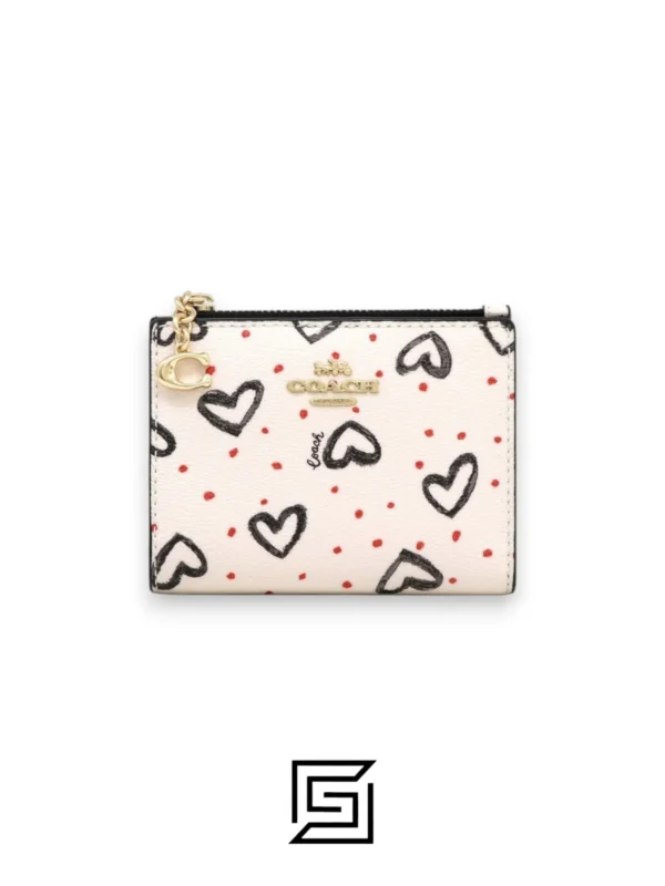 Leather,Wallets,Women COACH Snap Card Case Wallet in Crayon Heart Print Chalk F91058 Coach