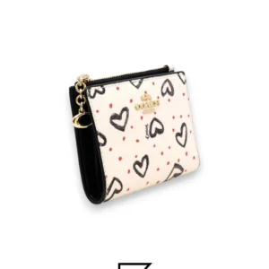 Leather,Wallets,Women COACH Snap Card Case Wallet in Crayon Heart Print Chalk F91058 Coach