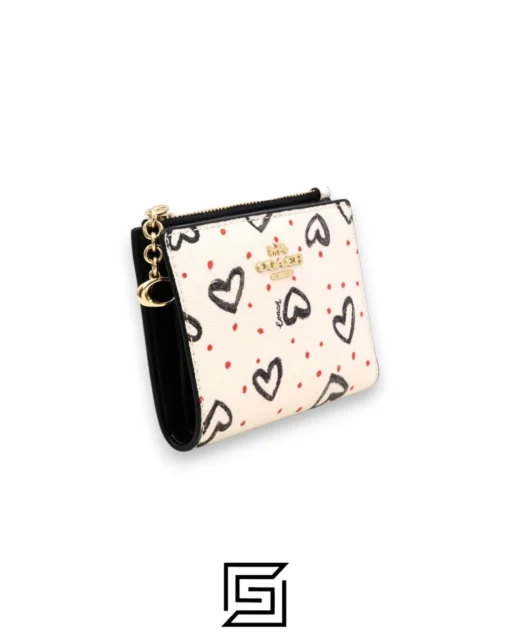 Leather,Wallets,Women COACH Snap Card Case Wallet in Crayon Heart Print Chalk F91058 Coach