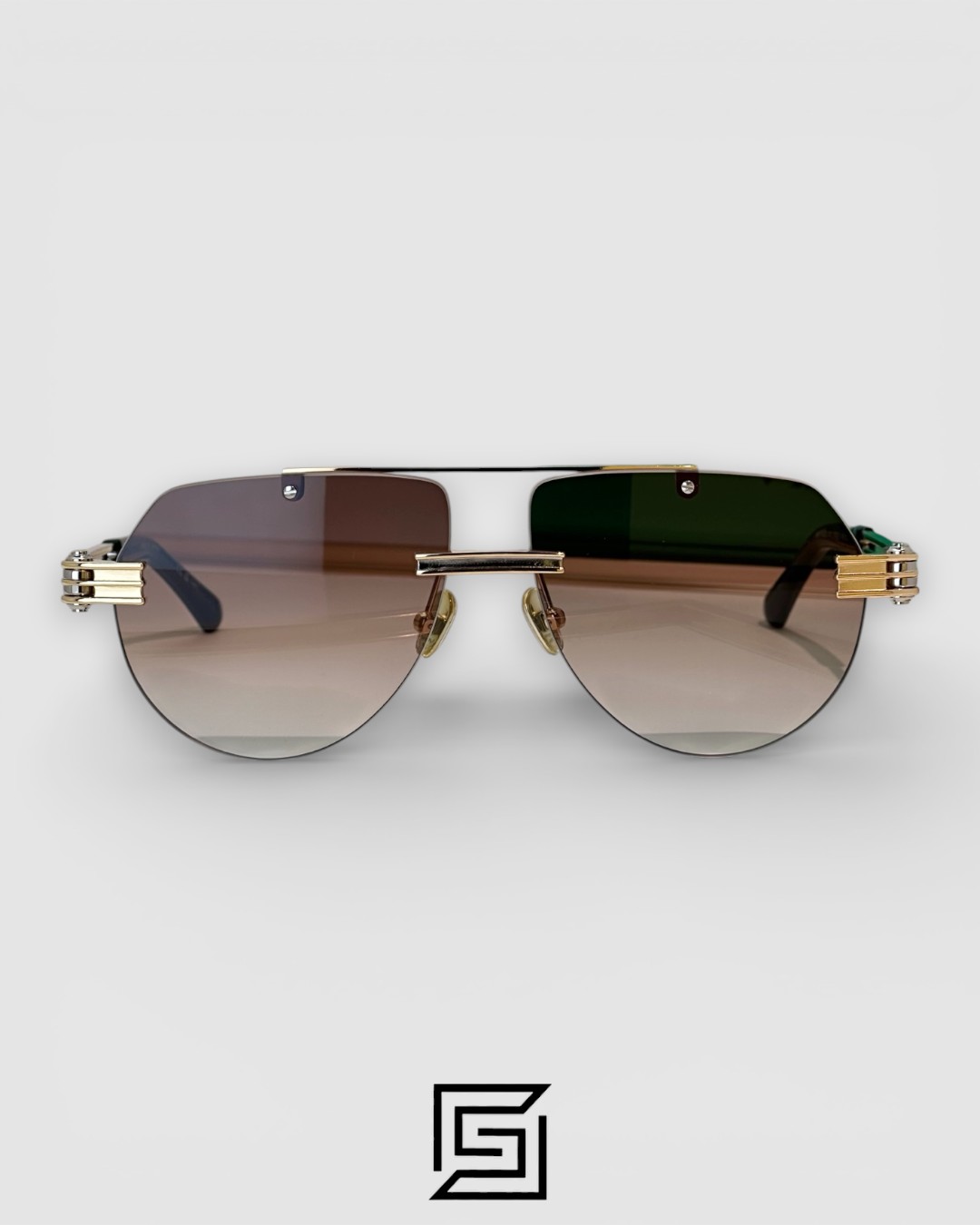 ⁦Bottega Veneta BV1342 001 Honey Lenses and Gold x Silver Frame Luxury Aviator Sunglasses⁩ - الصورة ⁦2⁩