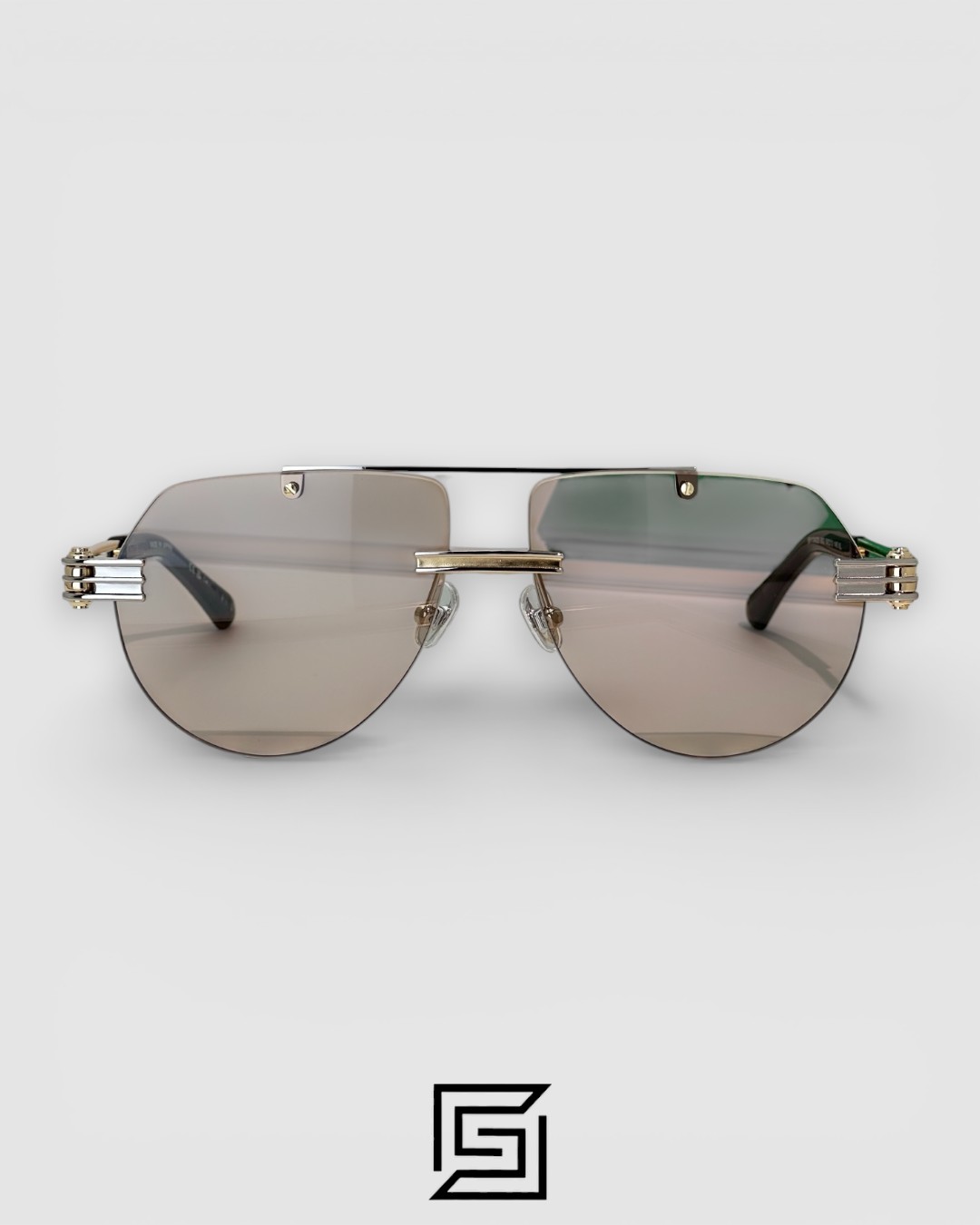 Bottega Veneta BV1342 002 Light Honey Lenses and Silver x Gold Frame Luxury Aviator Sunglasses - Image 2