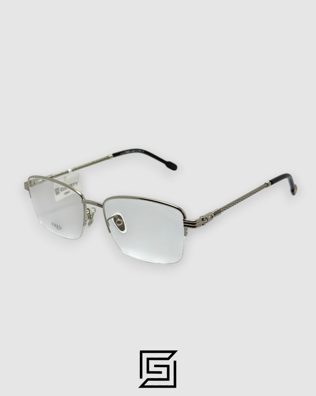FRED FG50031U Optical Glasses - Half-Rim Shiny Silver Metal Frame - Image 1