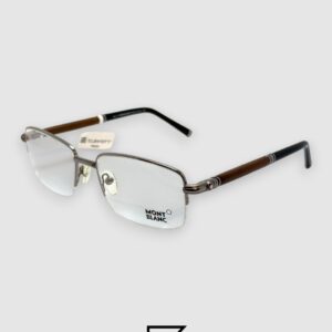 Montblanc MB534 Optical Glasses - Oxide Metal Half-Rim Frame with Wood-Textured Temples - Image 1