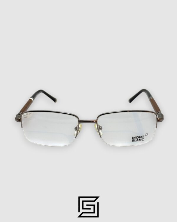 Montblanc MB534 Optical Glasses - Oxide Metal Half-Rim Frame with Wood-Textured Temples