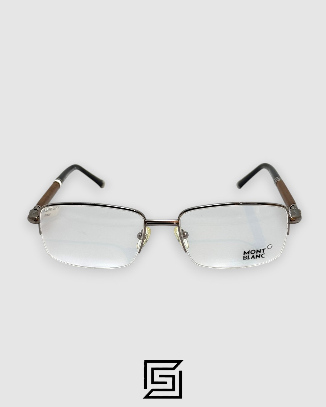 Montblanc MB534 Optical Glasses - Oxide Metal Half-Rim Frame with Wood-Textured Temples - Image 2