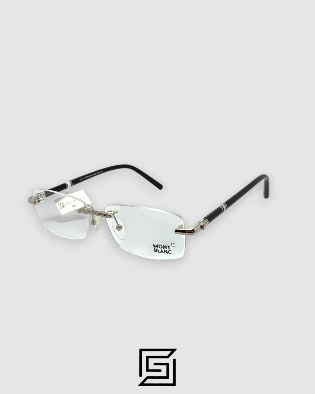 ⁦Montblanc MB0476 Rimless Optical Glasses - Silver Metal Frame with Black Temples⁩ - الصورة ⁦1⁩