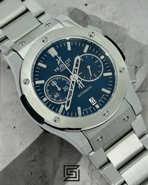 Men,Watches watches HUBLOT CLASSIC NEW - Silver Metal Band - Blue Dial - Silver Body Hublot