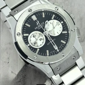 Men,Watches watches HUBLOT CLASSIC NEW - Silver Metal Band - Black Dial With 2 Counters Silver- Silver Body Hublot
