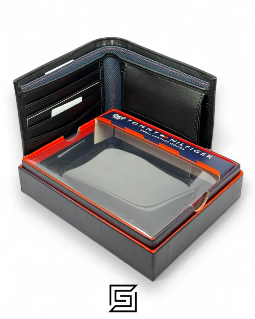 Leather,Wallets,Men wallets TOMMY SINGLE WALLET WHITE LINE IN MIDDLE/BLACK Tommy Hilfiger