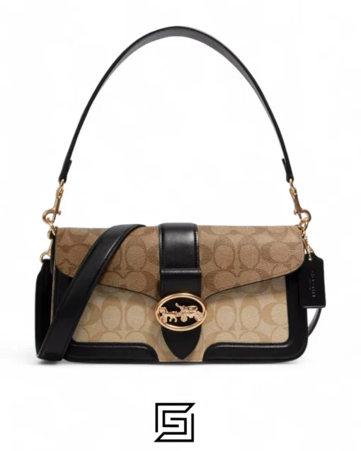 Bags,Leather,Women Coach leather Georgie Shoulder Bag In Blocked Signature Canvas Style No. 5509 Coach