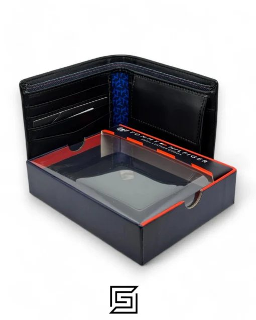 Leather,Wallets,Men wallets TOMMY SINGLE WALLET W TOMMY HILLFIGER LINE ON LEATHER LOWER/BLACK Tommy Hilfiger