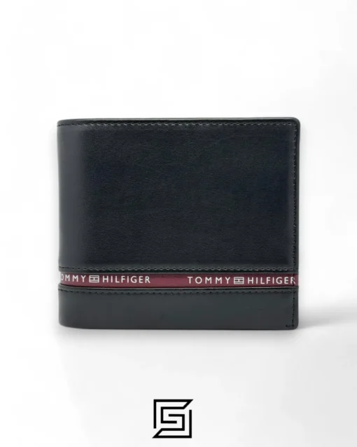 Leather,Wallets,Men wallets TOMMY SINGLE WALLET W TOMMY HILLFIGER LINE ON LEATHER LOWER/BLACK Tommy Hilfiger