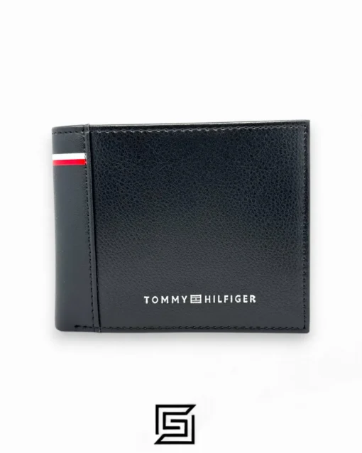 Leather,Wallets,Men wallets TOMMY SINGLE WALLET W WITH TOMMY HILFIGER SILVER LOGO IN LEATHER/BLACK Tommy Hilfiger