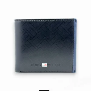 Leather,Wallets,Men wallets TOMMY SINGLE WALLET W TH LOGO PRINT SOFT PATTERN METAL LOGO BLUE LINE IN RIGHT/BLACK Tommy Hilfiger
