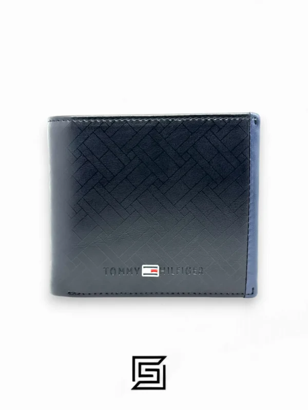 Leather,Wallets,Men wallets TOMMY SINGLE WALLET W TH LOGO PRINT SOFT PATTERN METAL LOGO BLUE LINE IN RIGHT/BLACK Tommy Hilfiger