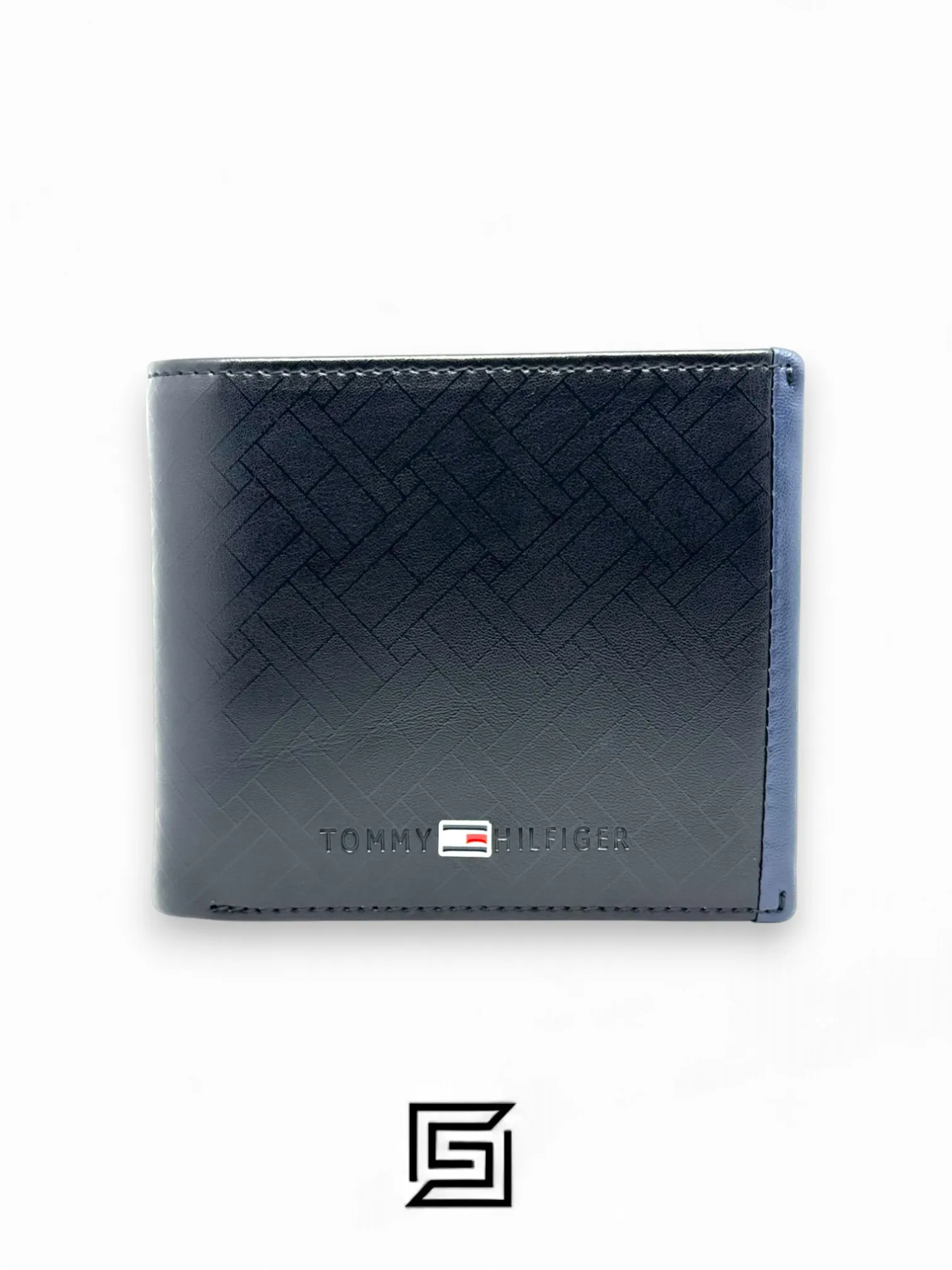 Leather,Wallets,Men wallets TOMMY SINGLE WALLET W TH LOGO PRINT SOFT PATTERN METAL LOGO BLUE LINE IN RIGHT/BLACK Tommy Hilfiger