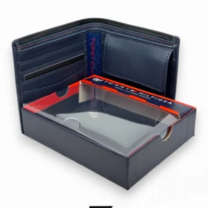 Leather,Wallets,Men wallets TOMMY SINGLE WALLET W TH LOGO PRINT SOFT PATTERN METAL LOGO BLUE LINE IN RIGHT/BLACK Tommy Hilfiger