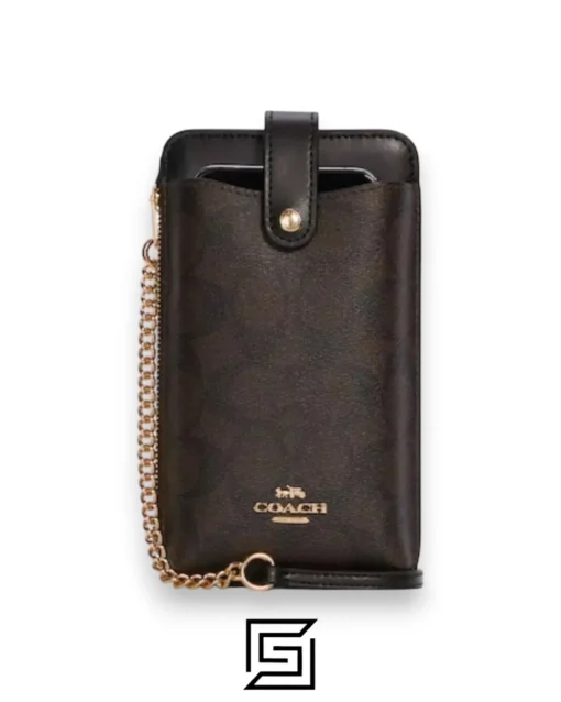 Leather,Wallets,Women Phone Crossbody In Signature Canvas Style Number C7397 DARK Brown Coach