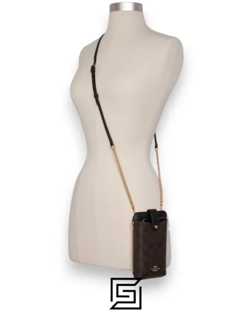 Leather,Wallets,Women Phone Crossbody In Signature Canvas Style Number C7397 DARK Brown Coach