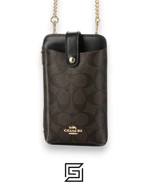 Leather,Wallets,Women Phone Crossbody In Signature Canvas Style Number C7397 DARK Brown Coach