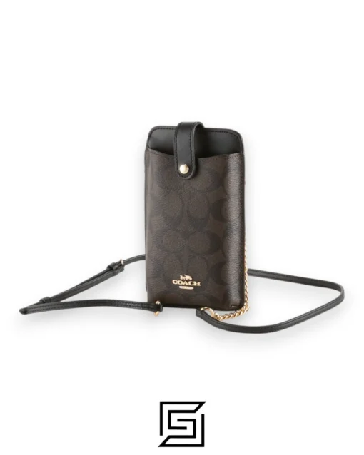 Leather,Wallets,Women Phone Crossbody In Signature Canvas Style Number C7397 DARK Brown Coach