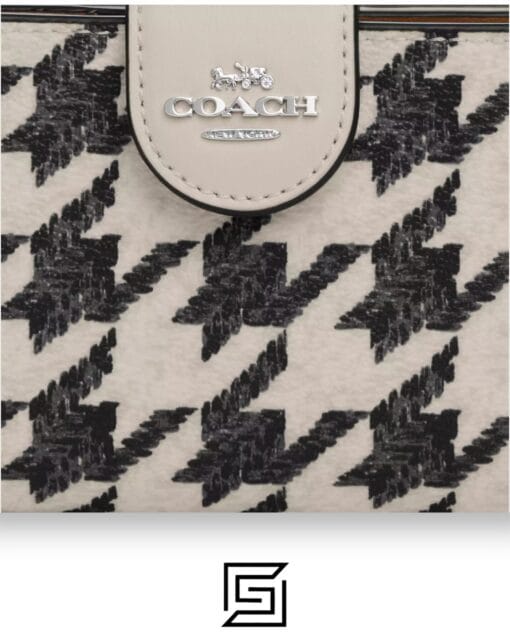 Leather,Wallets,Women Medium Corner Zip Wallet With Houndstooth Print CJ680 Coach